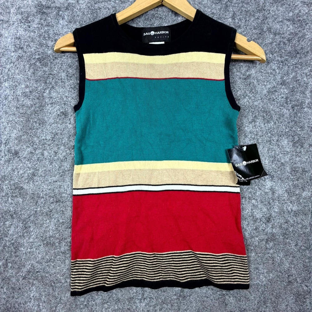 Vintage Sag Harbor Knit Tank Top Women XS Sweater Vest Retro Colorblock 70s 80s‎